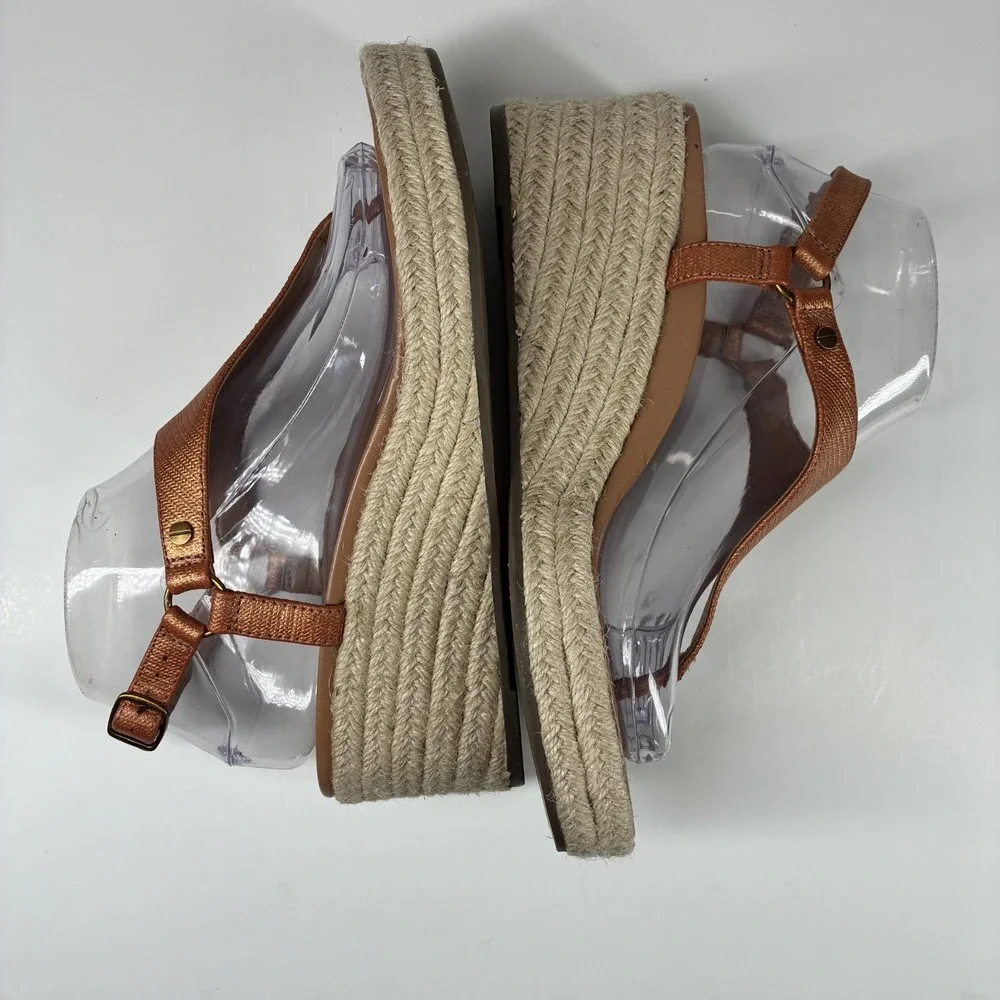 Vionic Kirra Women's US 8 Copper Leather Orthotic Casual Wedge Espadrille Sandal